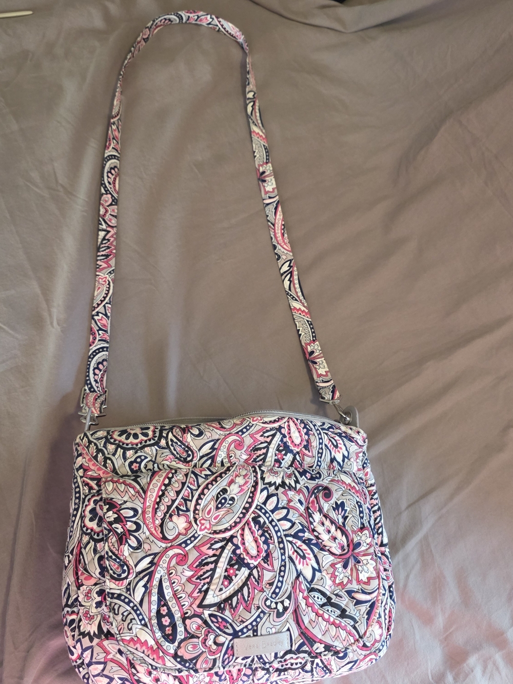 Vera Bradley Pink Paisley Crossbody with Navy and Cream Accents - Picture 7 of 8